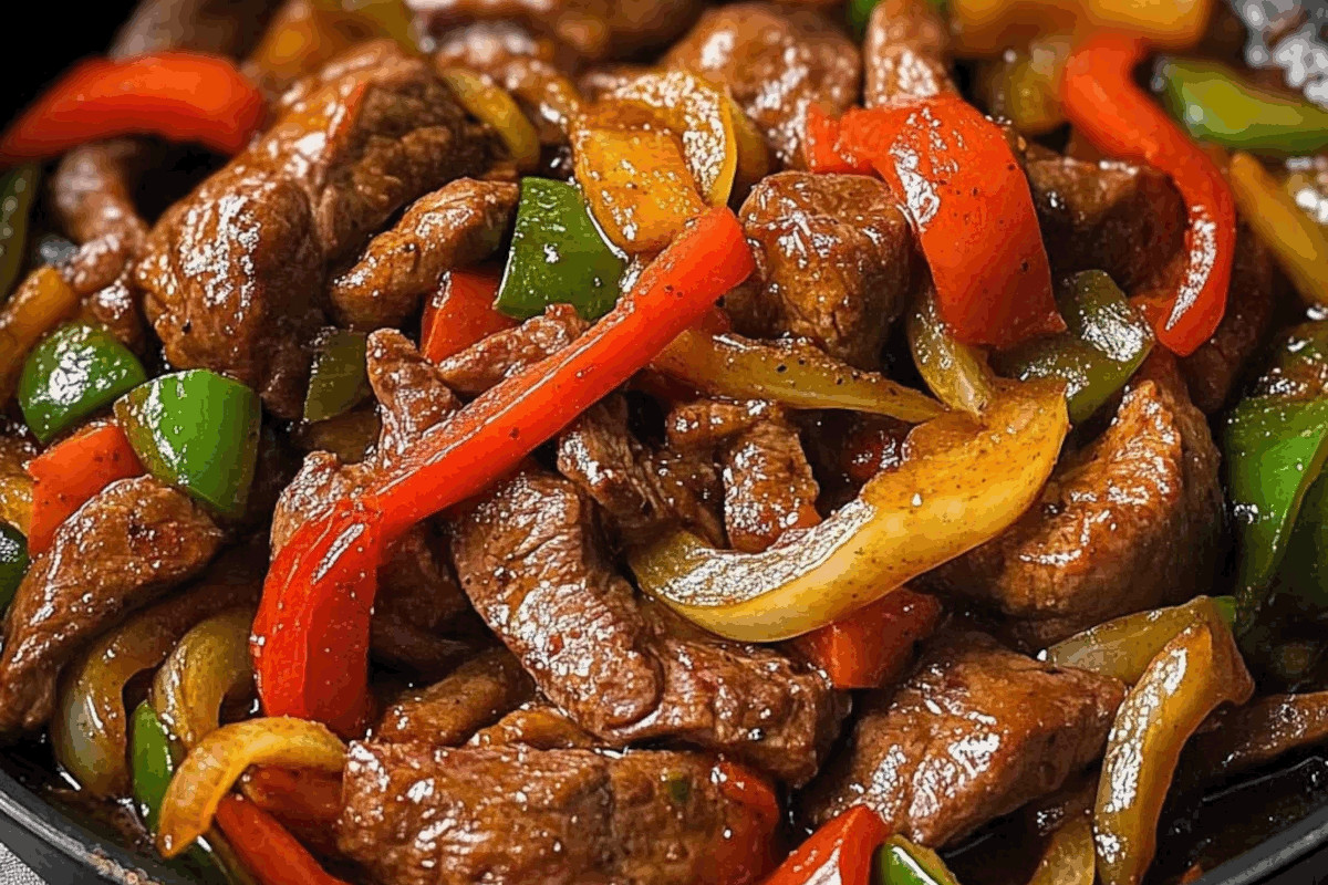 Bœuf aux oignons et aux poivrons