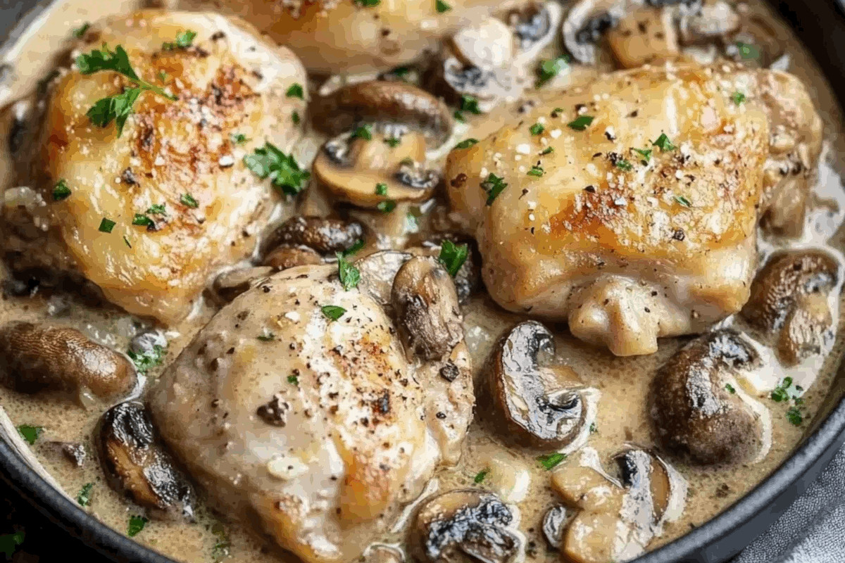 Poulet à la crème et aux champignons